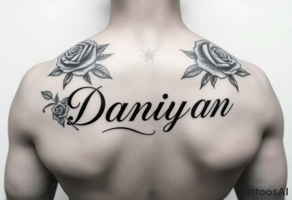 Daniya singleton name with roses around it tattoo idea