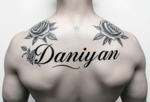 Daniya singleton name with roses around it tattoo idea