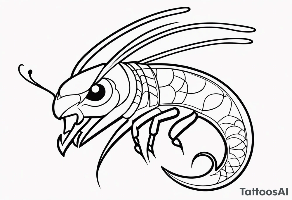 Outline tattoo showing a side view of Scorpion with tail curving overhead drawn in Powerpuff girl style with body segments, head and claws made of hearts tattoo idea