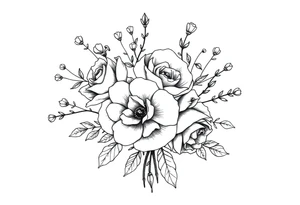 vintage bouquet of wild roses and meadow flowers with morning dew tattoo idea