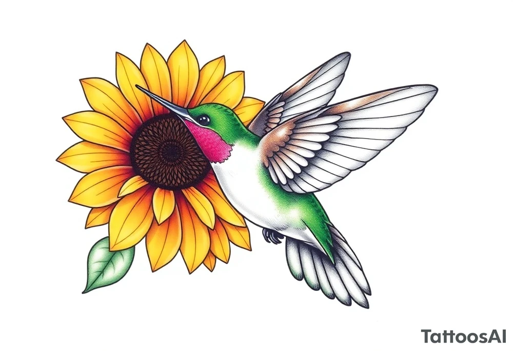 Hummingbird near a sunflower tattoo idea