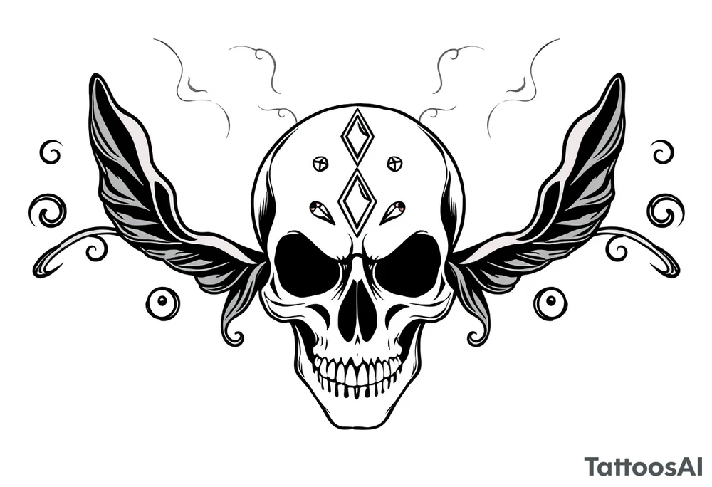 Skull with  jewels underneath 
 stormy skies tattoo idea