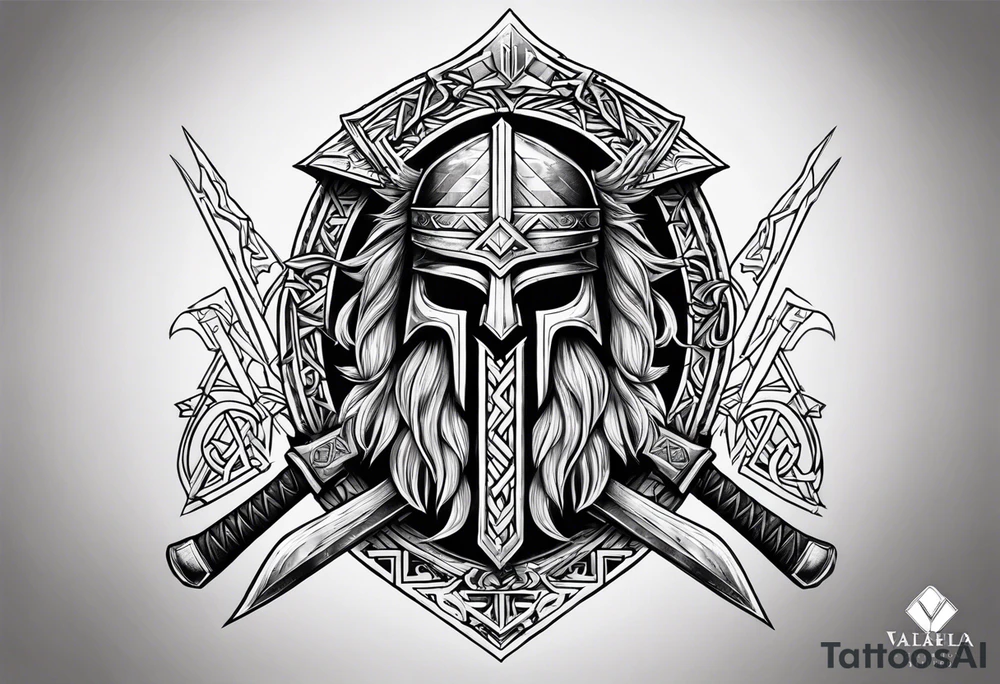 Valhalla sword shield axe Valknut tattoo idea