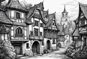 medieval tribal city vignette tattoo idea