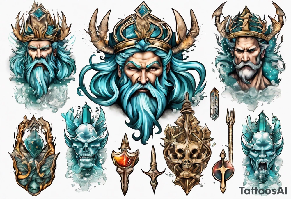 Atlantis king with trident tattoo idea