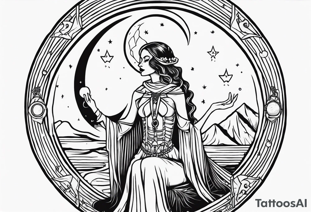High priestess skeleton moon tarot card tattoo idea