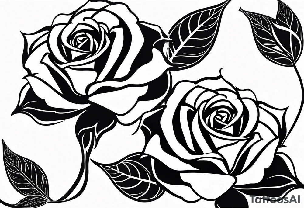 two roses with their stems intertwined, one rose should have thorns and only one main rose, the second rose should be thornless but have multiple flowers on it. I want a long stem to shower them intertwined tattoo idea