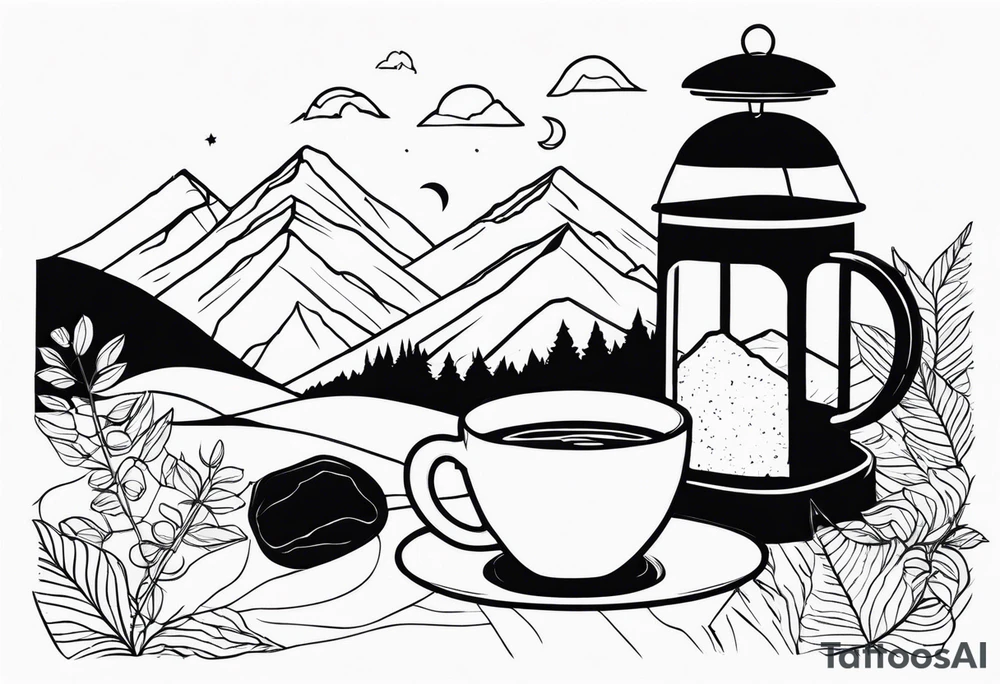 mountains and coffee at night tattoo idea