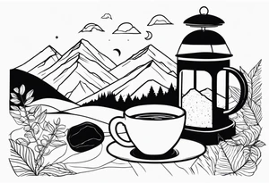 mountains and coffee at night tattoo idea