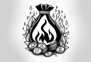 money bags on fire tattoo idea