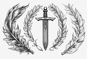 Memorial tattoo using all of the following details - the number 13, a sword, a laurel leaf wreath, and amor fati. tattoo idea