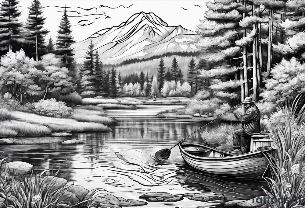 fisherman at the pond tattoo idea