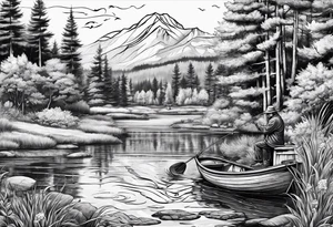 fisherman at the pond tattoo idea
