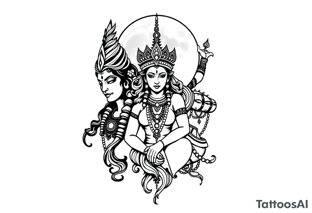 Lord Shiva, Godess Kali, Godess Lilith Together with the moon in the background tattoo idea