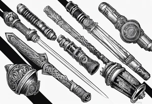 futuristic light saber hilts crossing tattoo idea