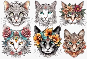 Cat colored flowers Mandala tattoo idea