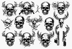 Skulls, barbed wire, guns tattoo idea
