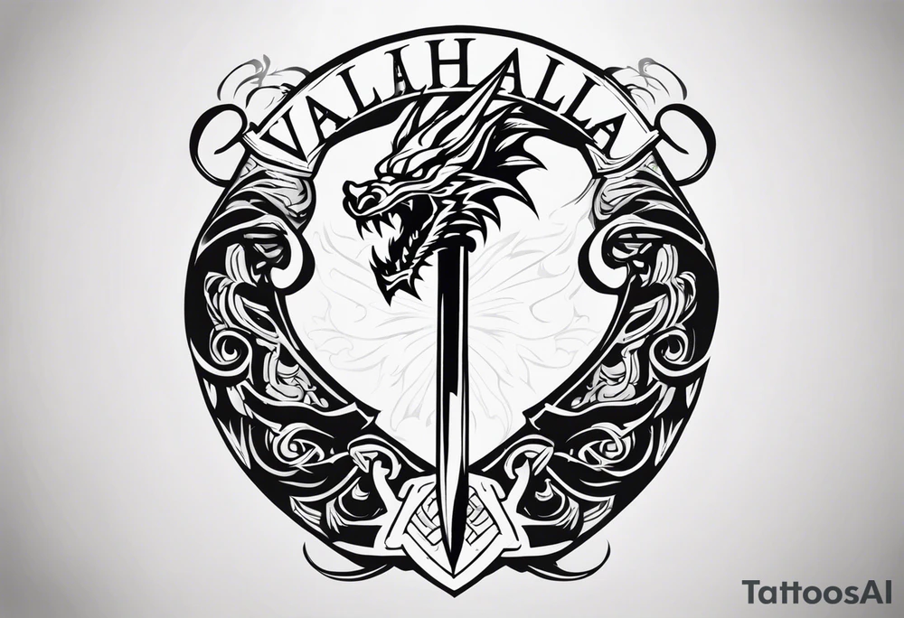 Valhalla sword shield dragon axe tattoo idea