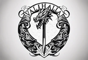 Valhalla sword shield dragon axe tattoo idea