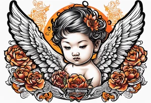 cherub with harley davidson wings tattoo idea