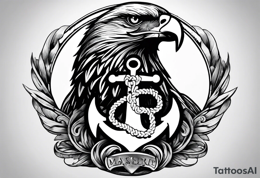 Eagle globe anchor praying hands dog tags tattoo idea