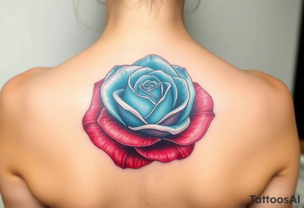 a rose with 3 colors, ruby red as the base, aquamarine as the next layer and pink as the middle tattoo idea