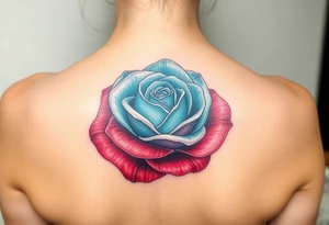 a rose with 3 colors, ruby red as the base, aquamarine as the next layer and pink as the middle tattoo idea