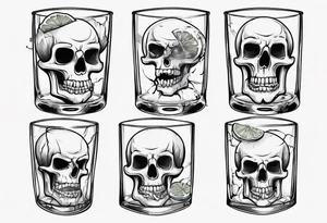 A scull inside the glass with alcohol and piece of lime tattoo idea