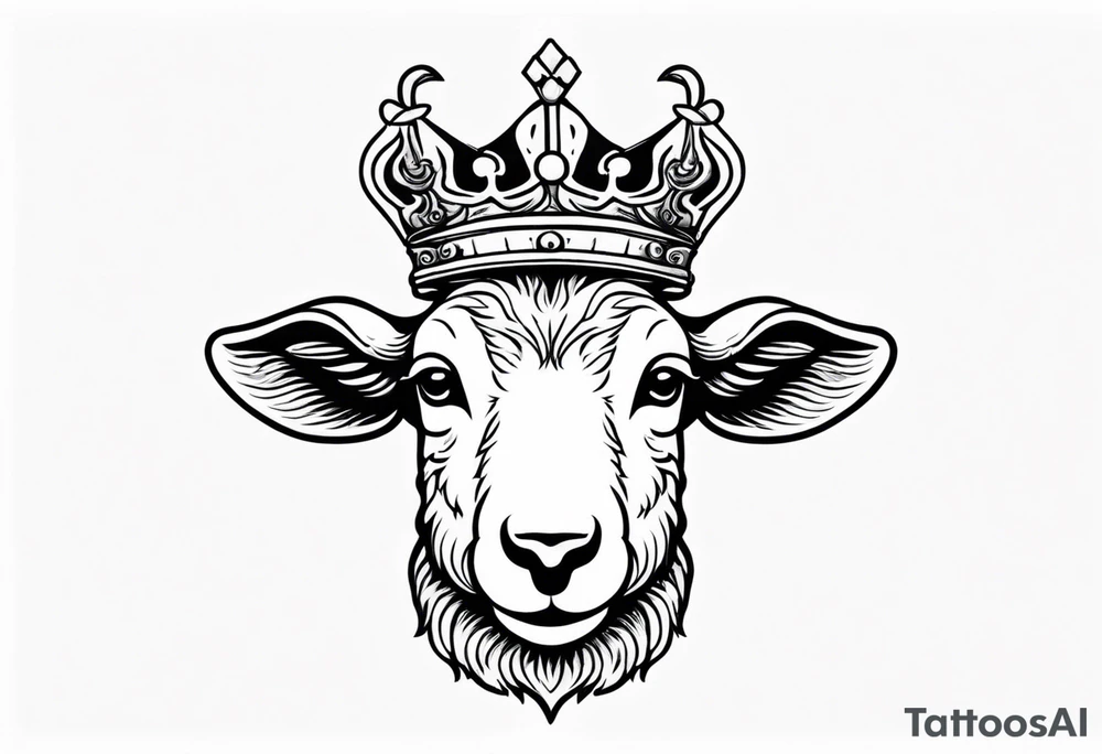 old school vintage traditional style design of lamb with crown on head tattoo idea