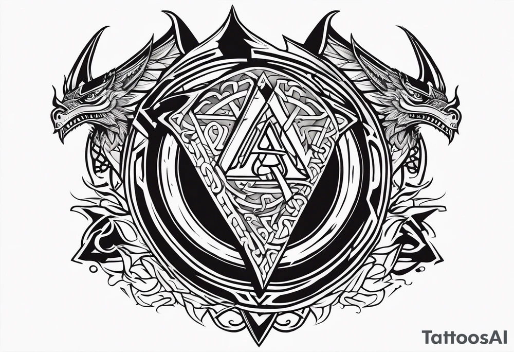 Valhalla sword shield dragon axe Valknut tattoo idea