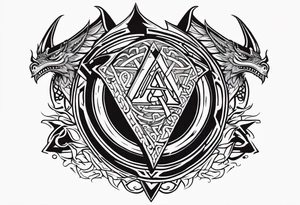 Valhalla sword shield dragon axe Valknut tattoo idea