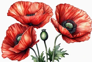 Red poppy flower with stem tattoo idea