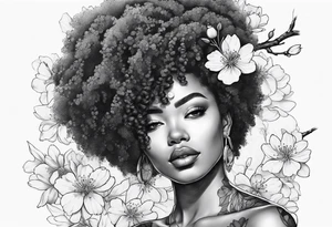 Afro art, cherry blossom tattoo idea