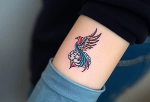 A phoenix rising out of a brain colorful tattoo idea