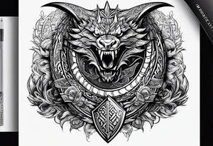 Valhalla sword shield long ship dragon head axe Valknut tattoo idea