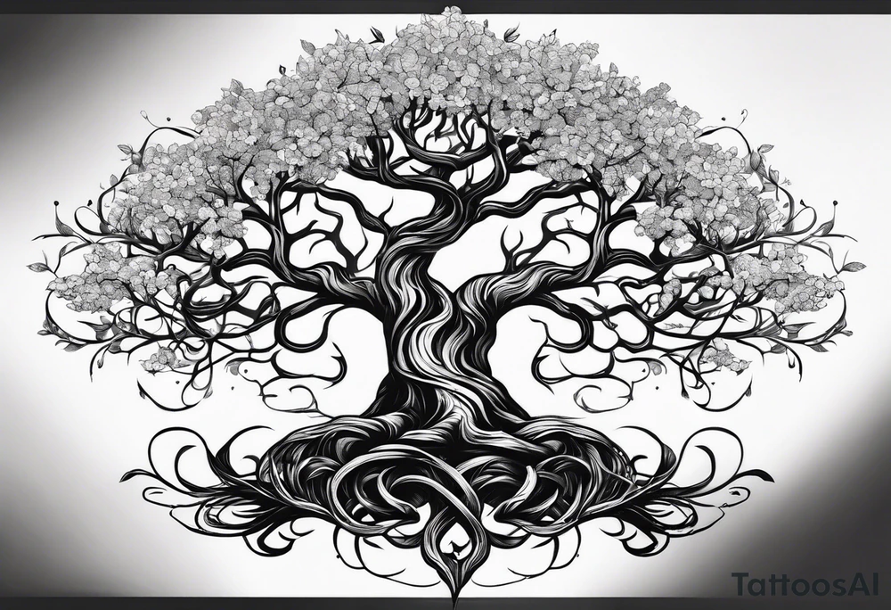 minimalistic Yggdrasil tree with no leaves tattoo idea