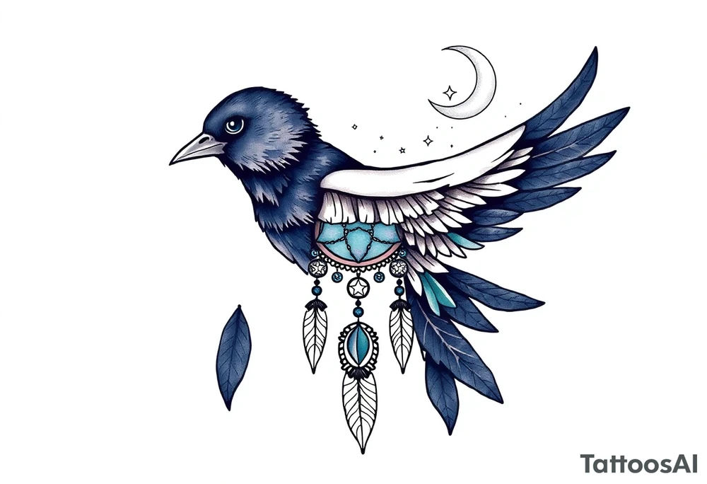 Raven dream catcher milky way moon shooting star tattoo idea