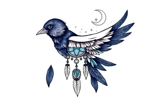 Raven dream catcher milky way moon shooting star tattoo idea