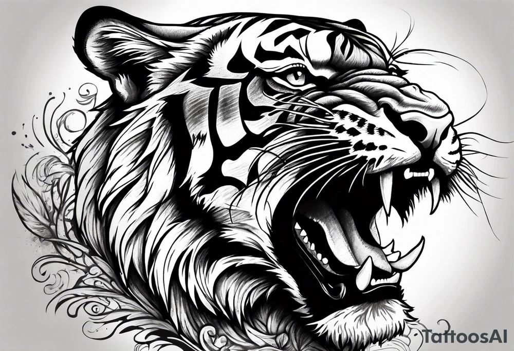 Fierce tiger roaring tattoo idea