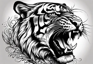 Fierce tiger roaring tattoo idea