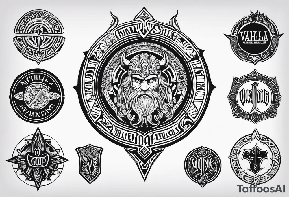 Valhalla viking gods shield tattoo idea