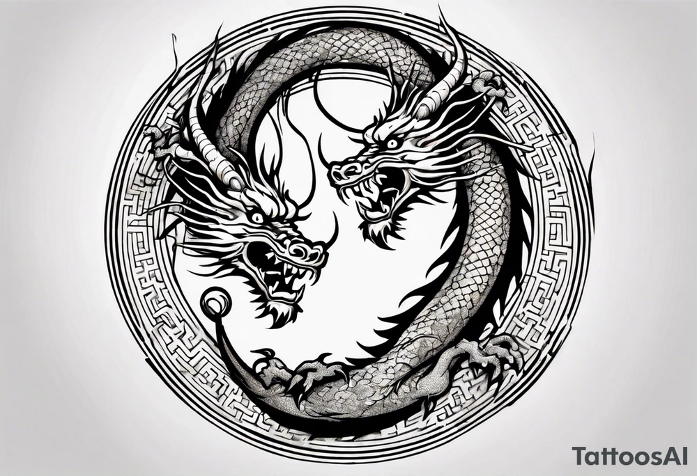 Chinese dragon in a circular shape with "02.03" written on its skin tattoo idea