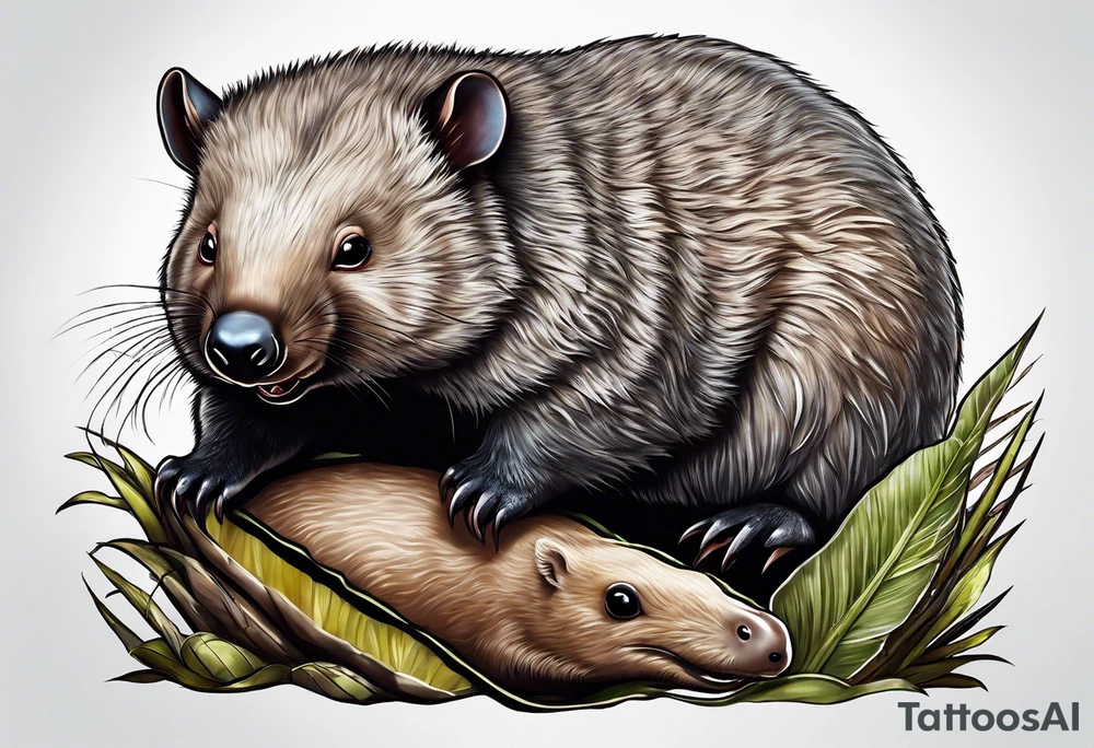 Wombat with Platypus, Echidna & Sugar Glider tattoo idea