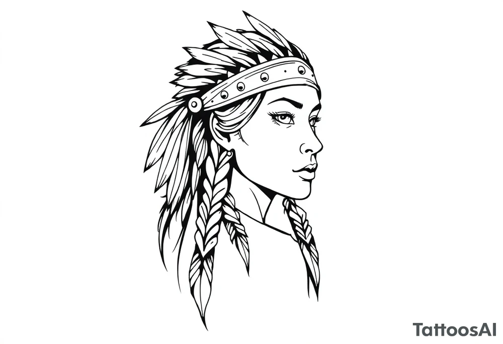 Female Native American wearing headband side pose tattoo idea