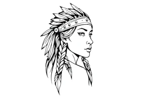Female Native American wearing headband side pose tattoo idea