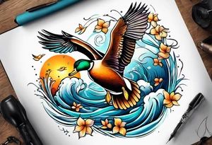 Flying ducks on leg tattoo idea