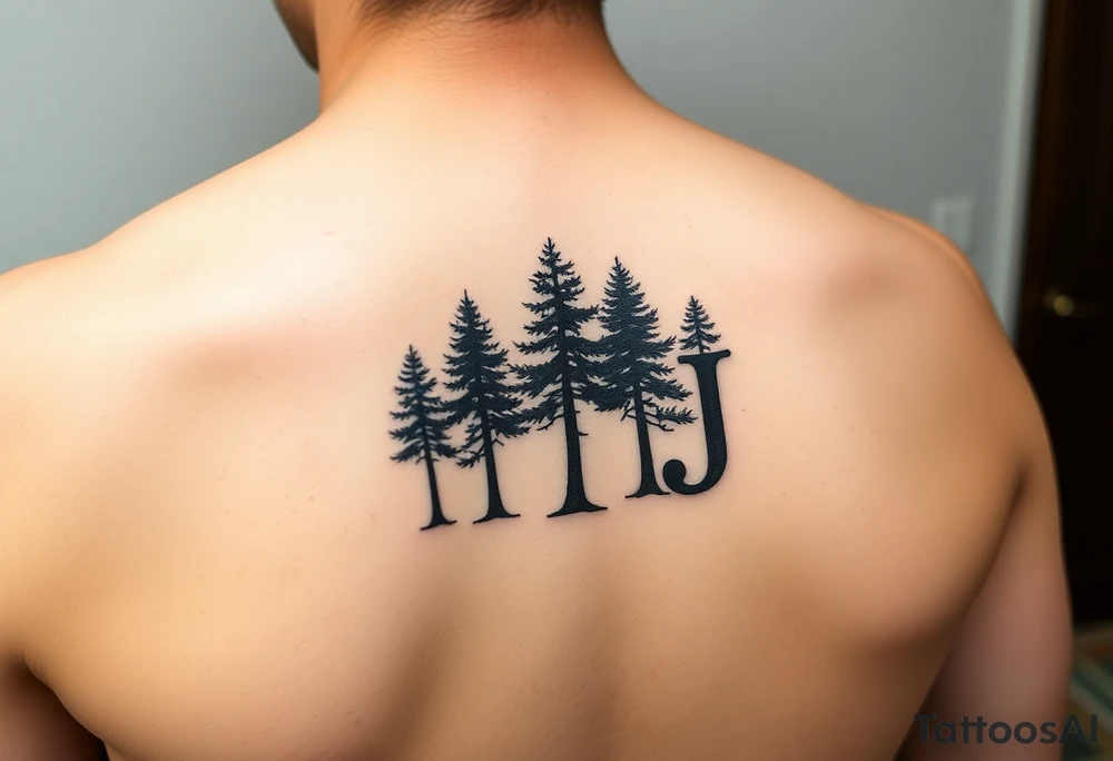 Triple J or three J's to represent a family. It should include trees in the design but have either three J's or "Triple J" in the design. It should have limited coloring. Design and size should be created for arm or small section of shoulder or body. tattoo idea