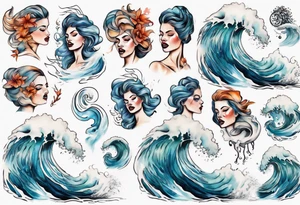 a crashing wave with the face of a woman tattoo idea