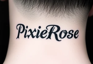 "PixieRose" in a gangsters Chicano calligraphy style font 
Tattoo idea above a man's eyebrow tattoo idea