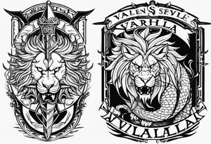 Valhalla lion sword stairs dragon tattoo idea
